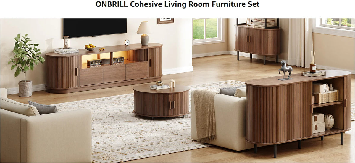 ONBRILL Modern TV Stand With Power Outlet And LED Lights