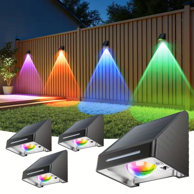 Solar Fence Lights Outdoor RGB LED With 10 Modes IP65