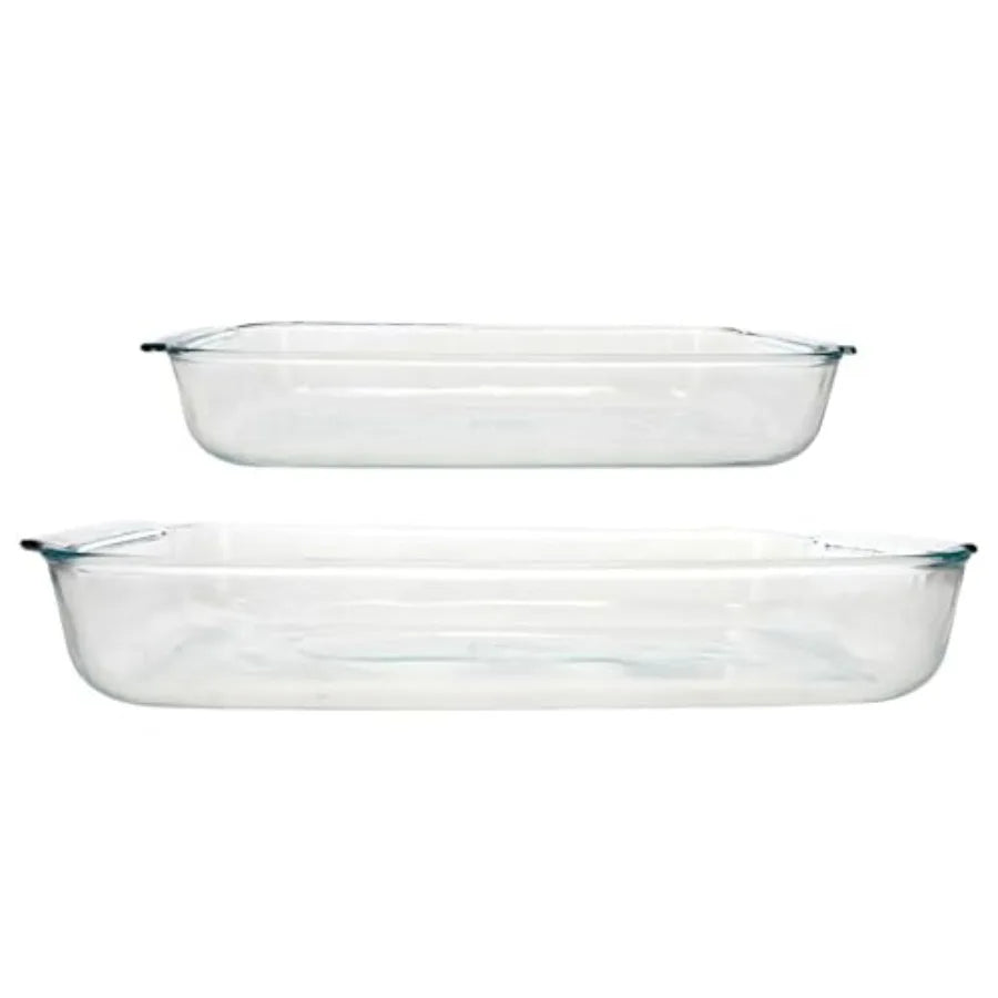 Clear Glass Oblong Baking Dish Set 2 Piece Oven Microwave Safe