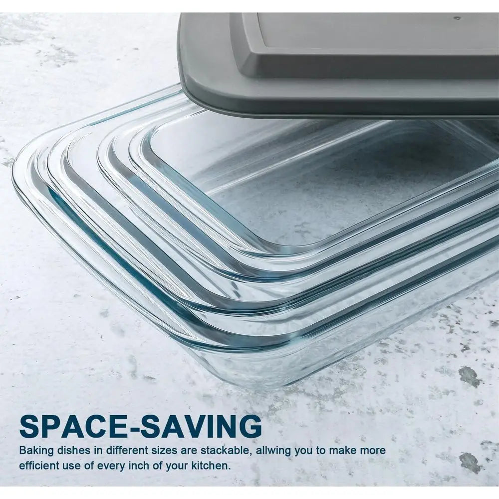 8-Piece Deep Glass Bakeware Set With Lids For Oven Safe And Microwave Safe