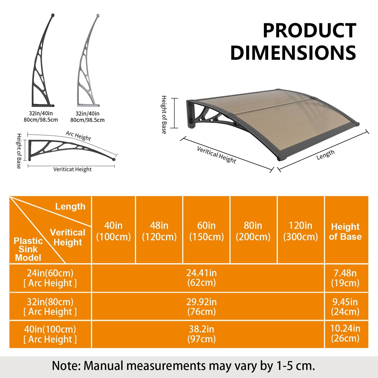 Guansu-CN Polycarbonate Door Window Awnings for Rain Sun Snow Protection