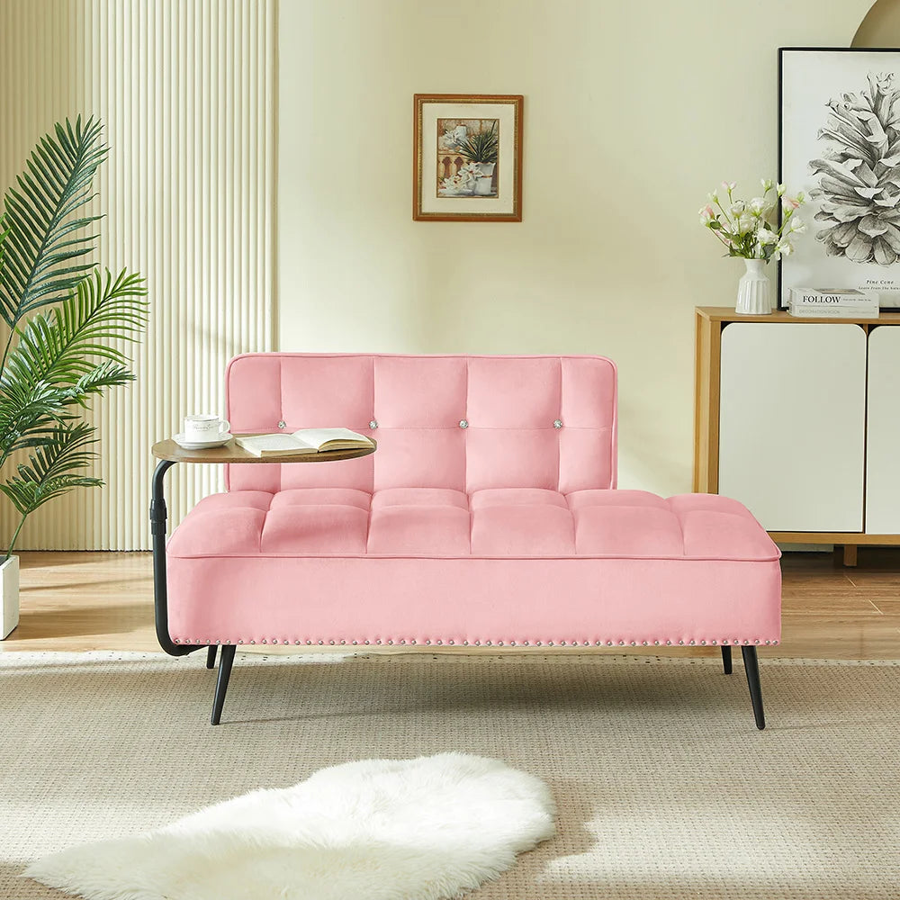 Modern Velvet Sofa With Backrest And Rotating Side Table