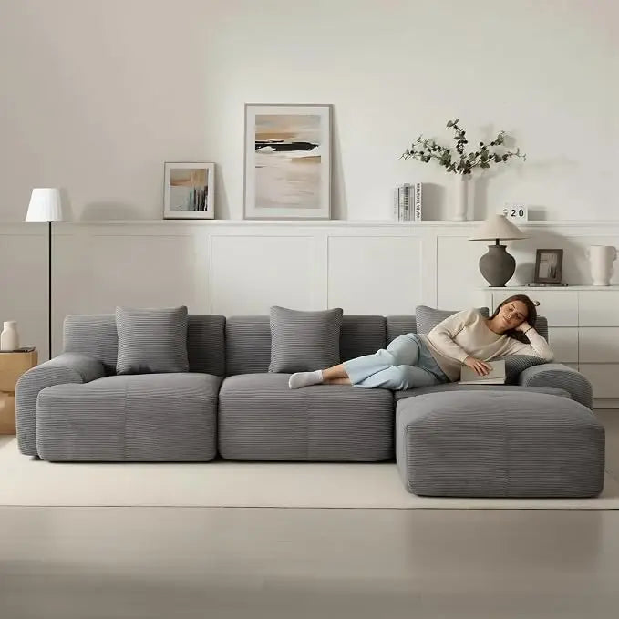 Modular Sectional Sofa With Ottoman, Deep Seat Living Room Furniture