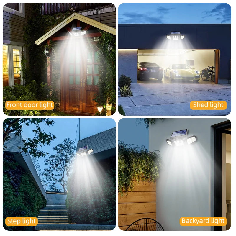 FAMCDC 3 Head Solar Motion Sensor Outdoor Wall Light LED Waterproof Security Lamp