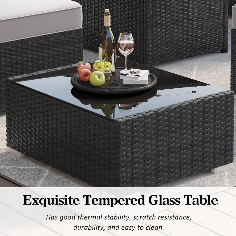 Outdoor Patio Furniture Set With Fire Pit Wicker Rattan Sofa