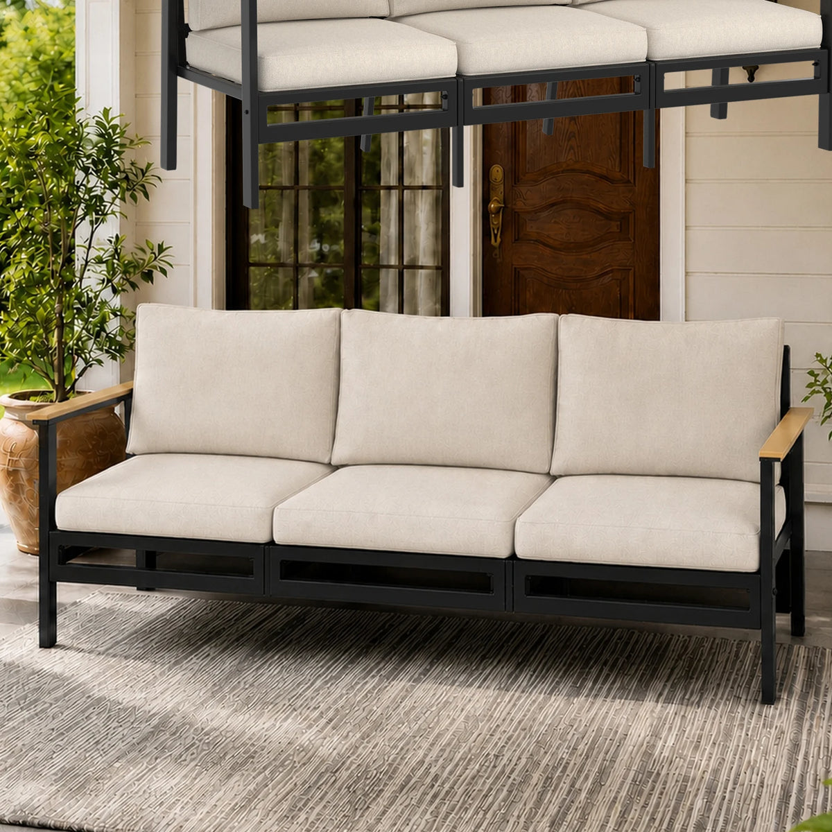 Avenvista Modern Metal Outdoor Patio Sofa With Armrests