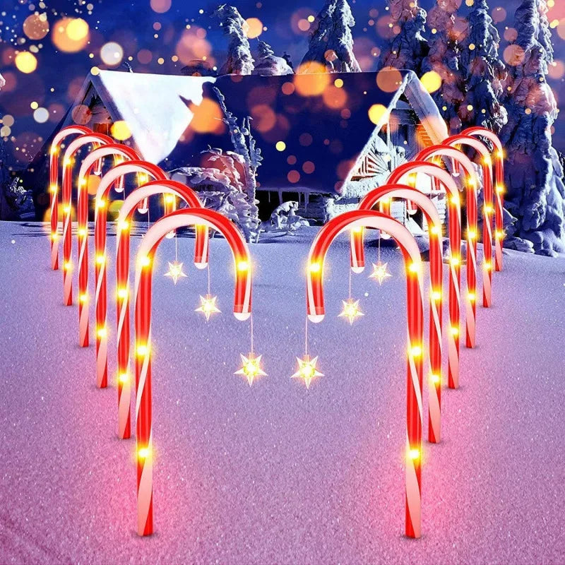 Solar Powered Garden Candy Cane Lights Waterproof Outdoor Decor