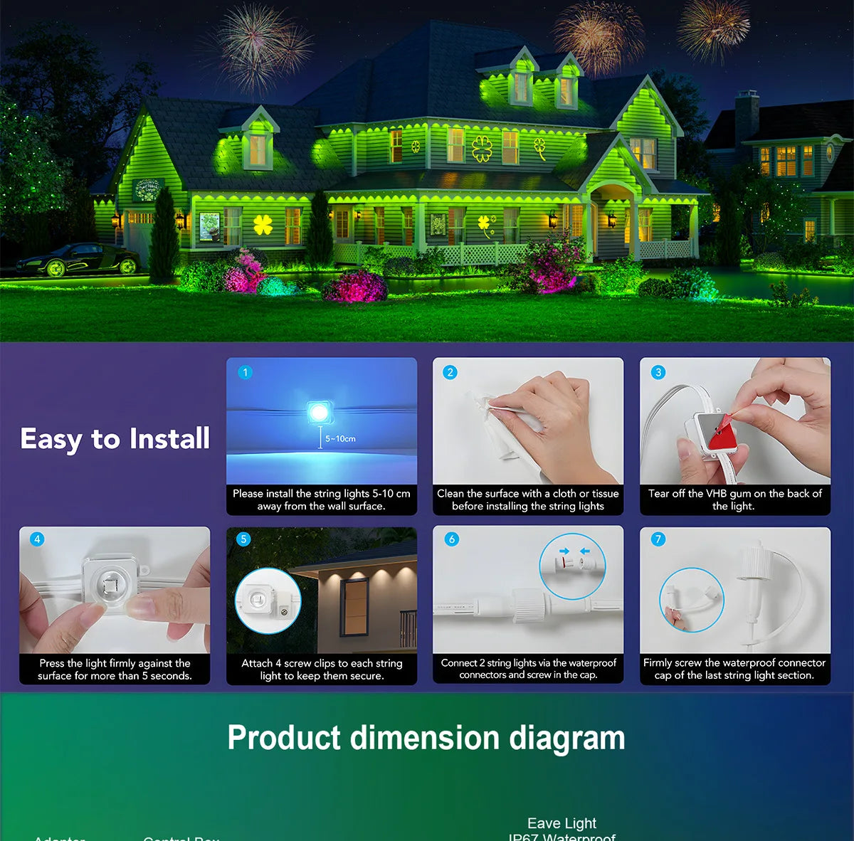 MIMIRGB Outdoor LED Light String With Bluetooth App And Scene Modes