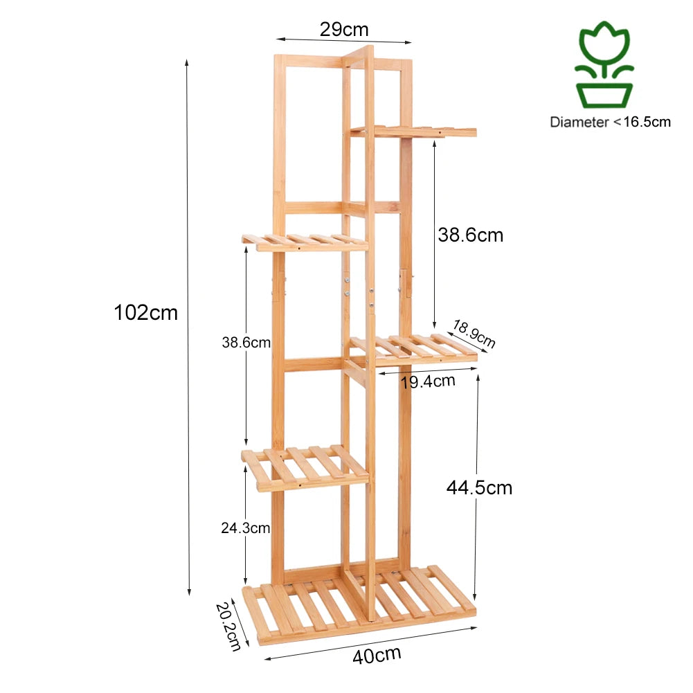 Six-Tier Bamboo Plant Stand Shelf For Indoor Outdoor Display