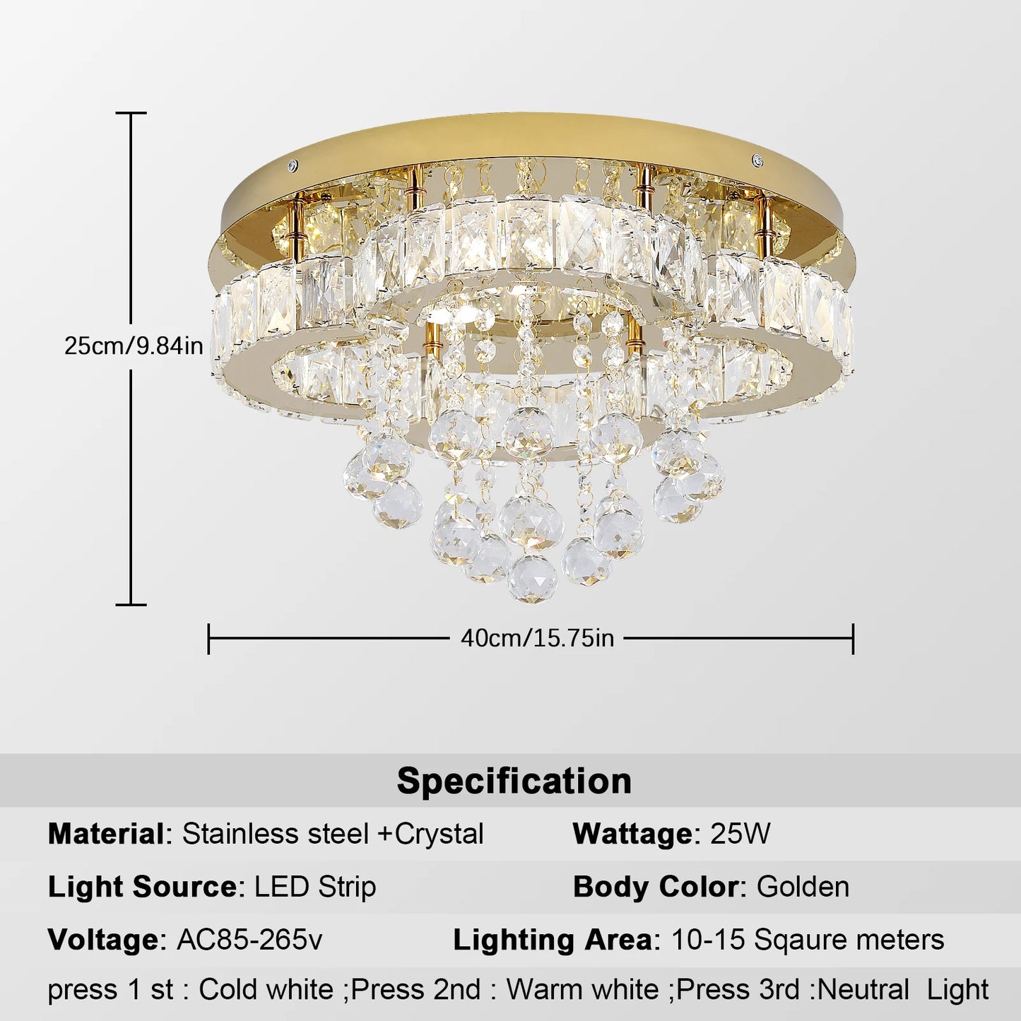 VETRULUS Crystal Chandelier Pendant LED Ceiling Lamp For Living Room