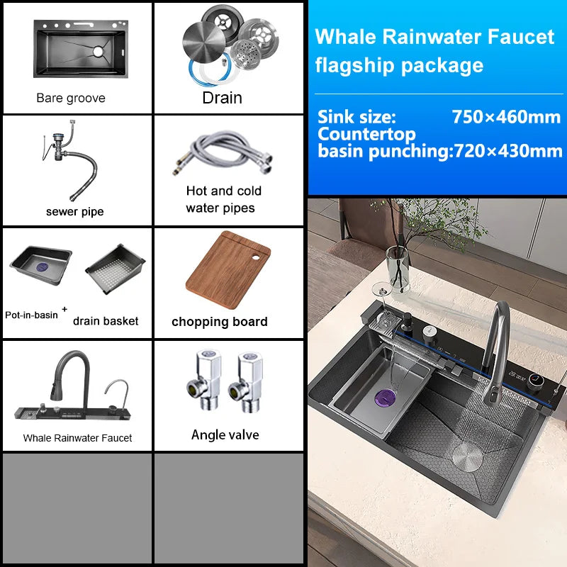 Telisiya Stainless Steel Single Bowl Kitchen Sink With Digital Display