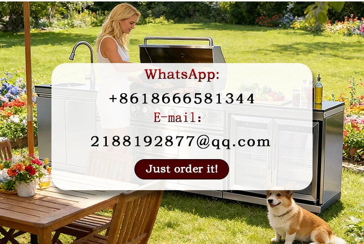 Stainless Steel Outdoor Kitchen BBQ Grill Cooktop Sink With Fridge