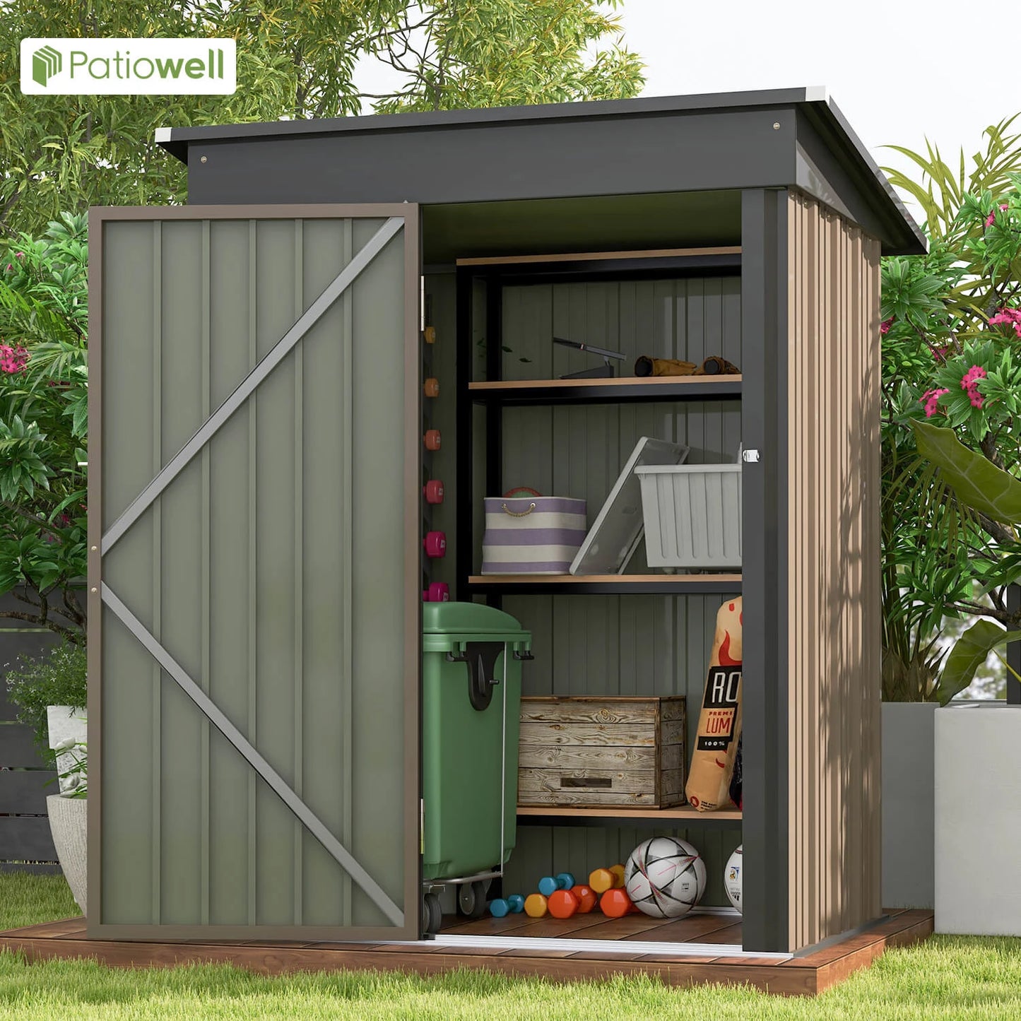 Victone Metal Storage Shed With Sloped Roof And Lockable Door