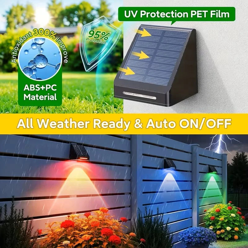 Solar Fence Lights Outdoor RGB LED With 10 Modes IP65