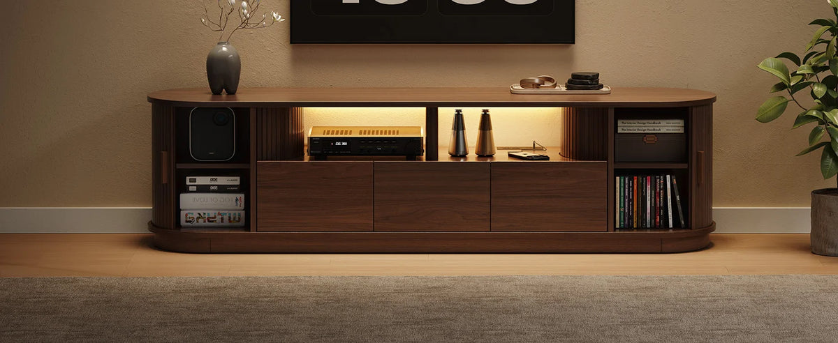 ONBRILL Modern TV Stand With Power Outlet And LED Lights