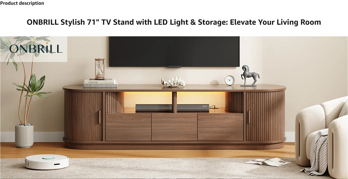 ONBRILL Modern TV Stand With Power Outlet And LED Lights