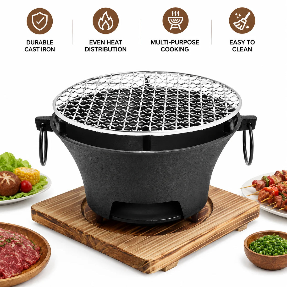 KL1 Portable Cast Iron Charcoal Grill For Outdoor Cooking