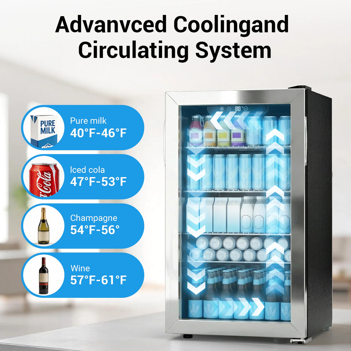 SHICUO Beverage Refrigerator Cooler With Glass Door And Adjustable Shelves