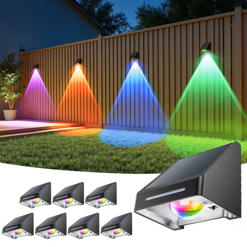 Solar Fence Lights Outdoor RGB LED With 10 Modes IP65