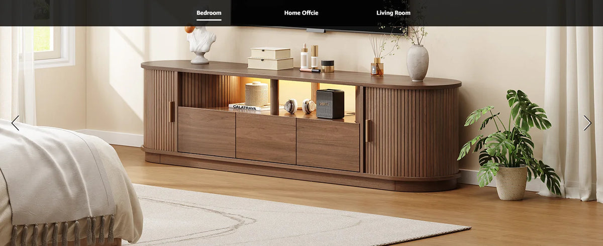ONBRILL Modern TV Stand With Power Outlet And LED Lights