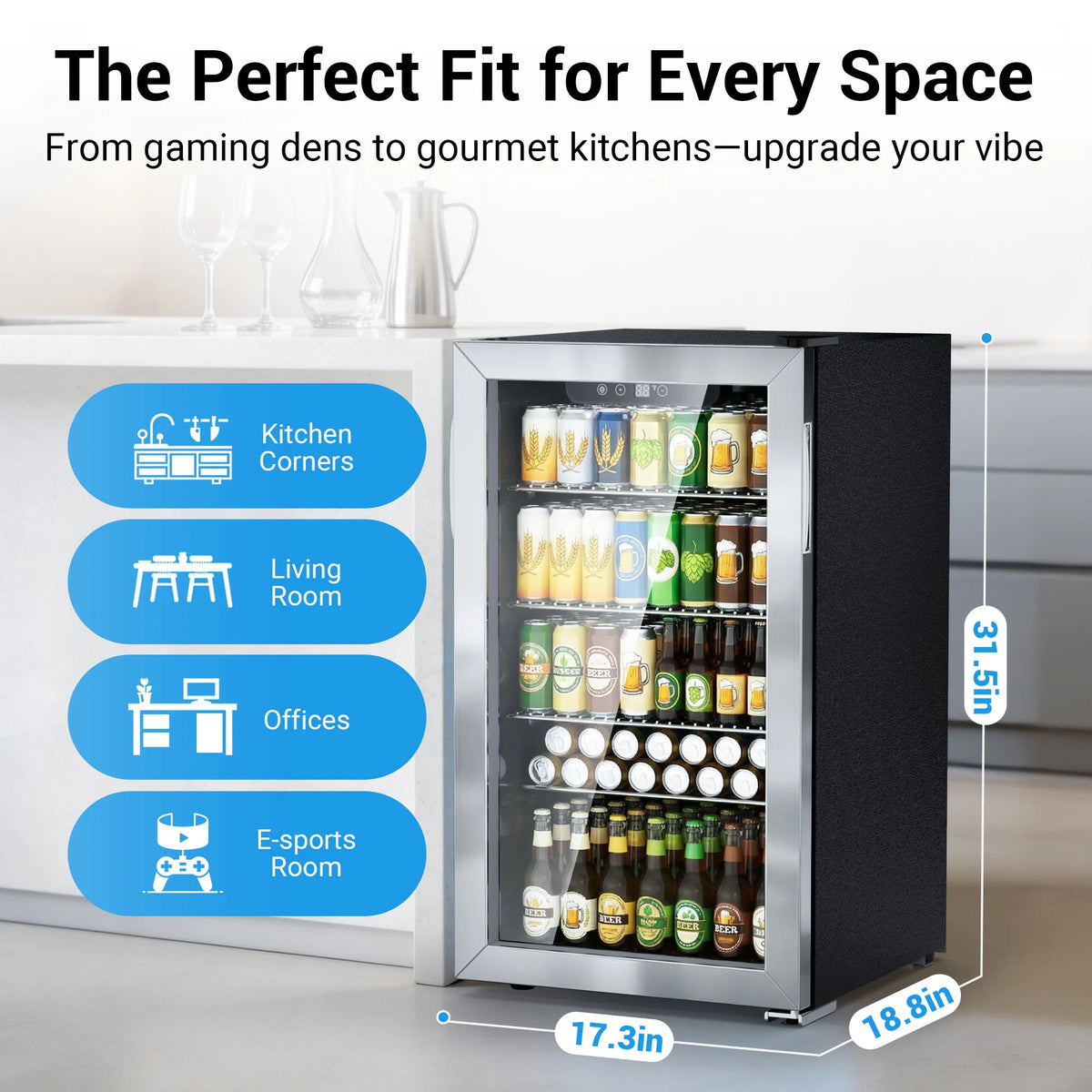 SHICUO Beverage Refrigerator Cooler With Glass Door And Adjustable Shelves