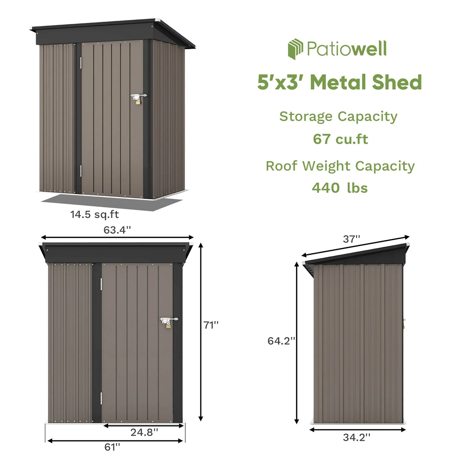 Victone Metal Storage Shed With Sloped Roof And Lockable Door