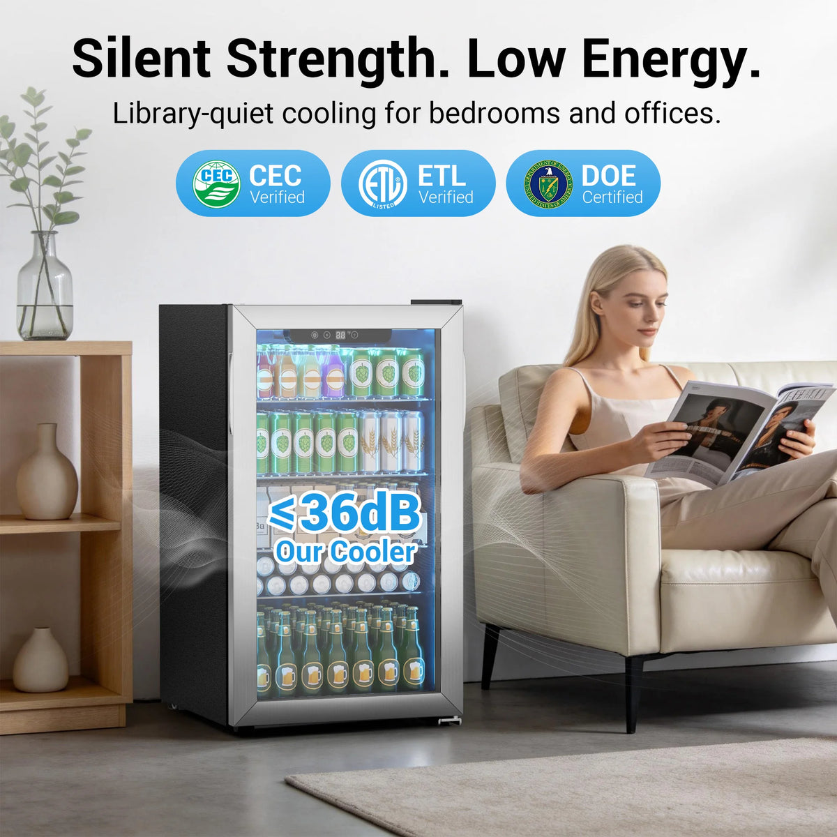 SHICUO Beverage Refrigerator Cooler With Glass Door And Adjustable Shelves