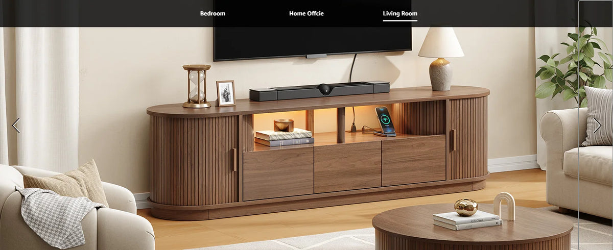 ONBRILL Modern TV Stand With Power Outlet And LED Lights