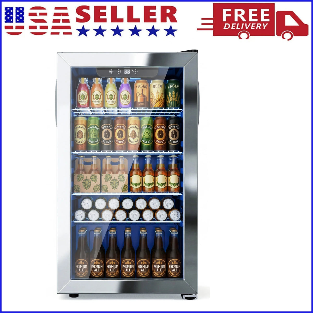 SHICUO Beverage Refrigerator Cooler With Glass Door And Adjustable Shelves