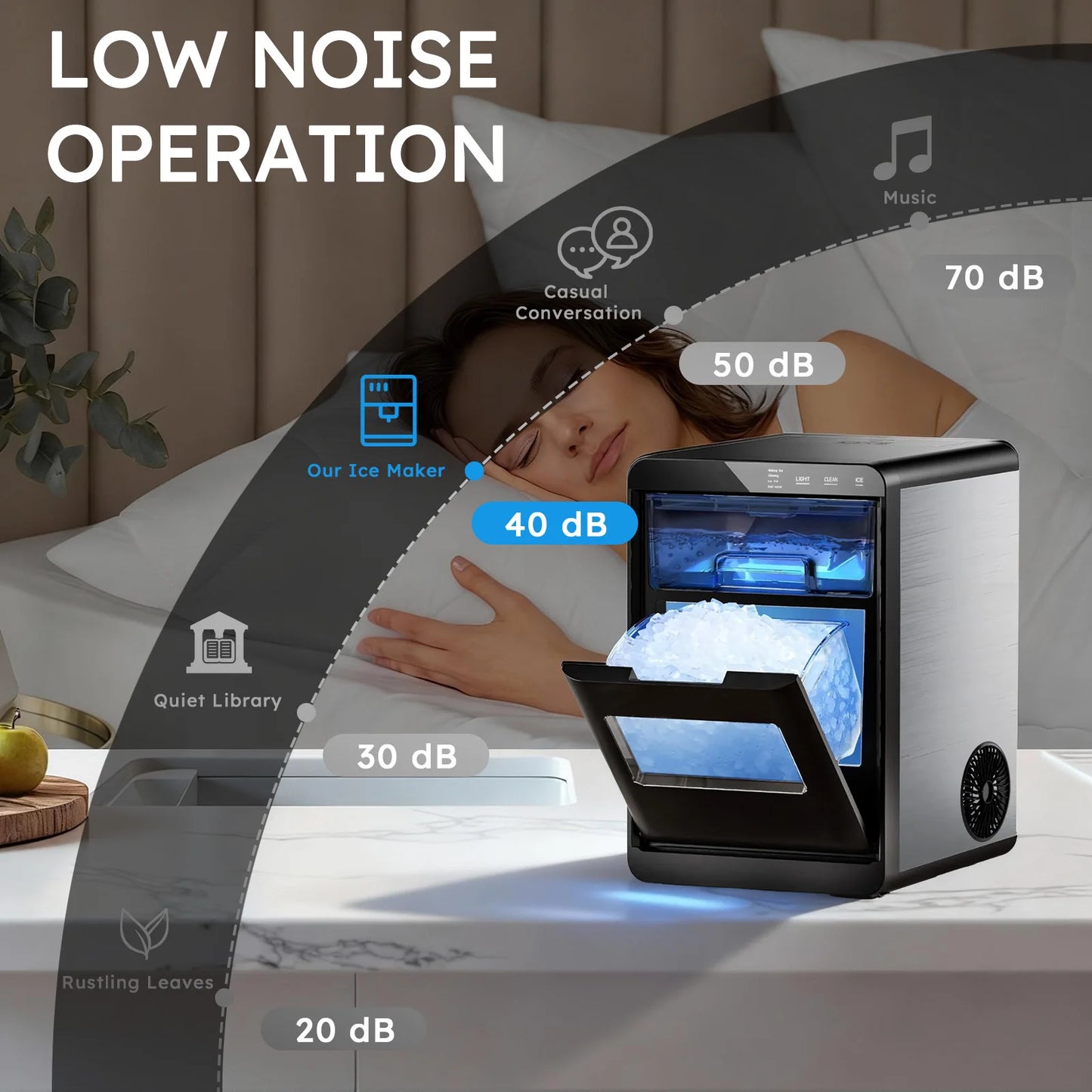 ShicuO Nugget Ice Maker Countertop 44 Pounds Per Day Self Cleaning