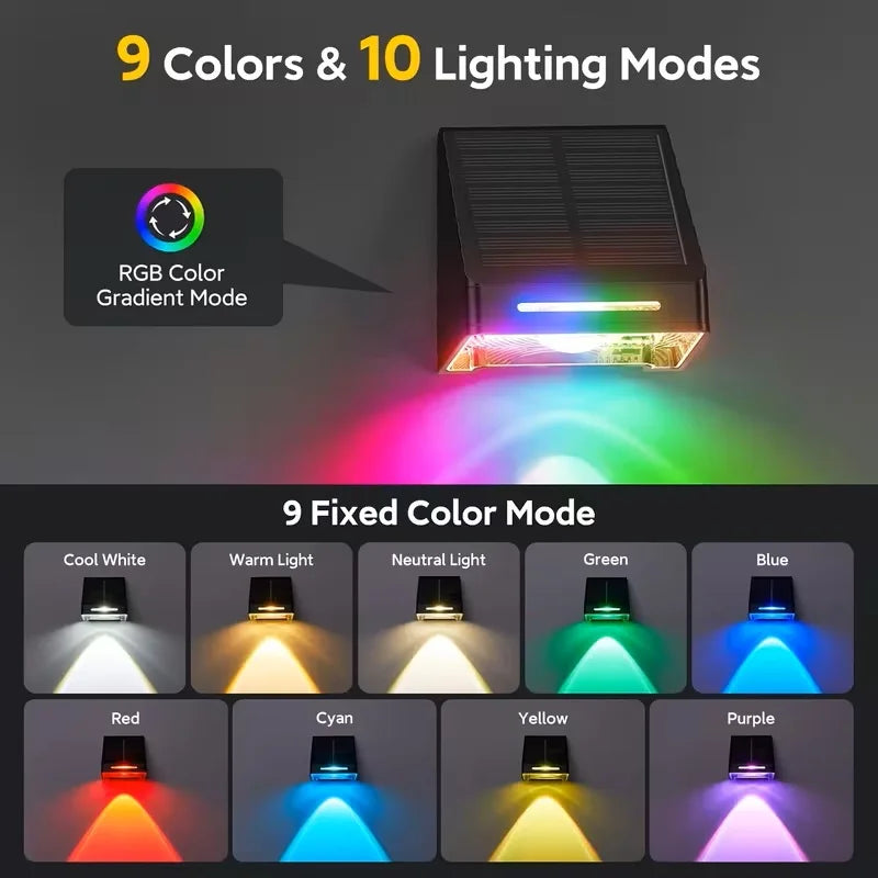 Solar Fence Lights Outdoor RGB LED With 10 Modes IP65