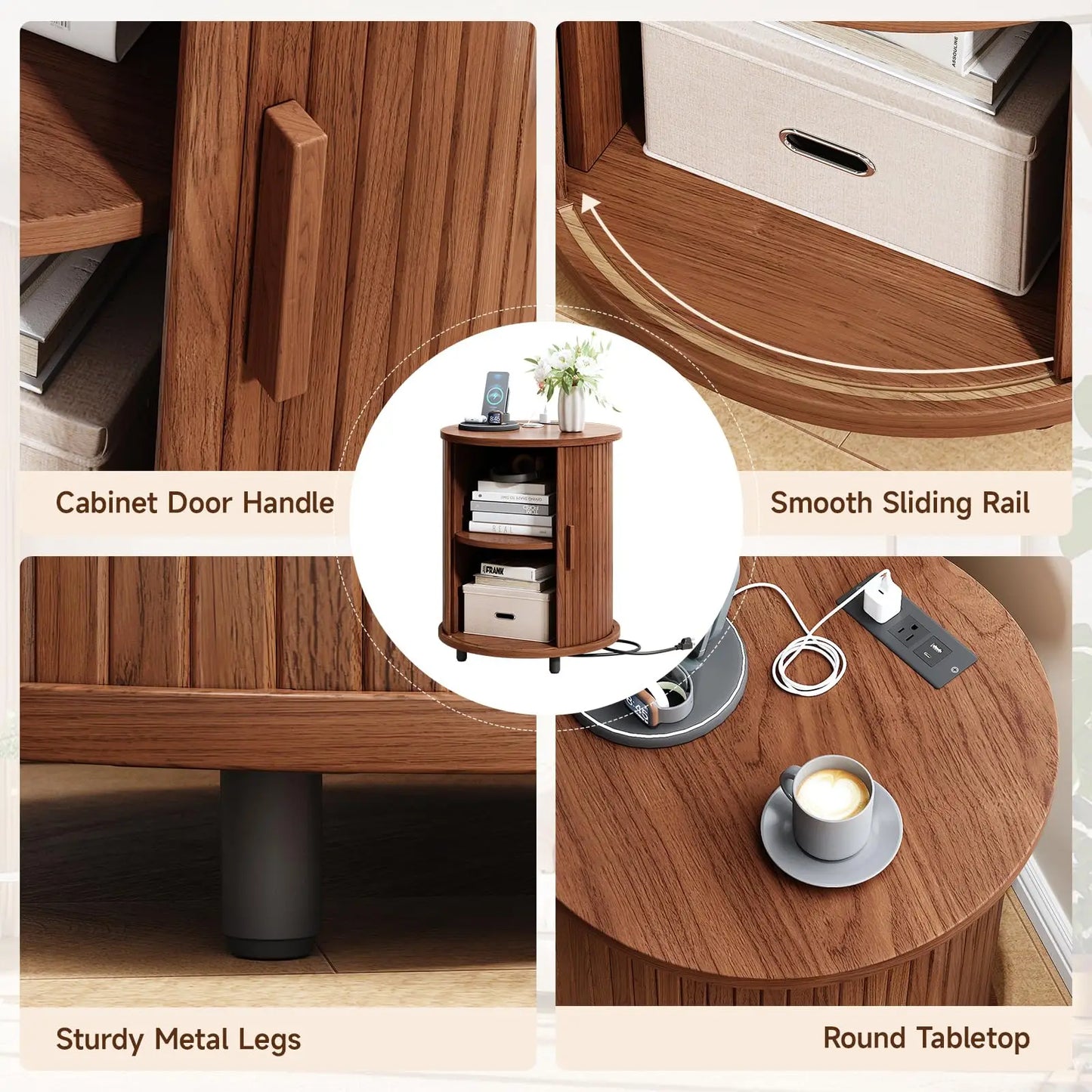 ONBRILL Fluted Round End Table Set Of 2 Living Room