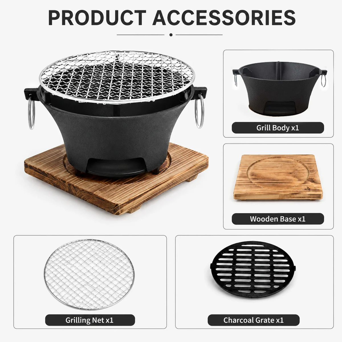 KL1 Portable Cast Iron Charcoal Grill For Outdoor Cooking