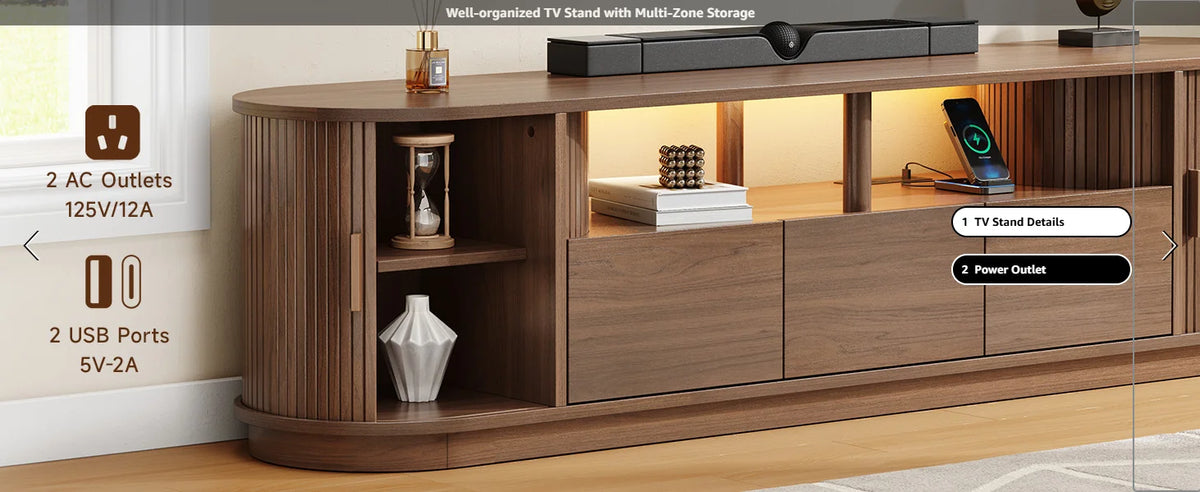 ONBRILL Modern TV Stand With Power Outlet And LED Lights