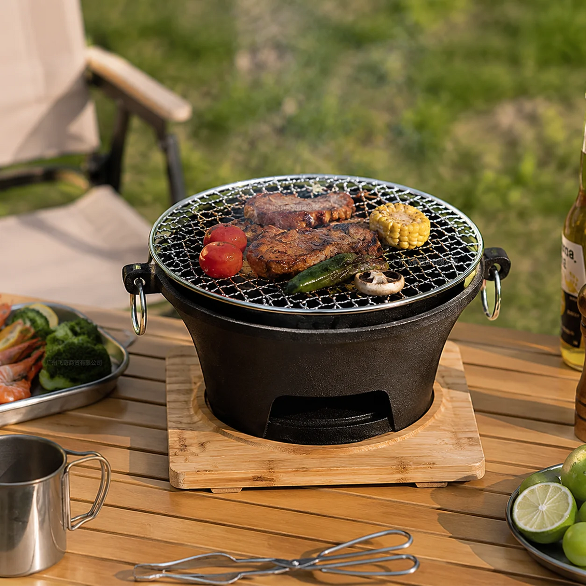 KL1 Portable Cast Iron Charcoal Grill For Outdoor Cooking