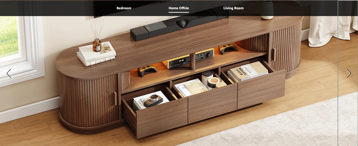 ONBRILL Modern TV Stand With Power Outlet And LED Lights