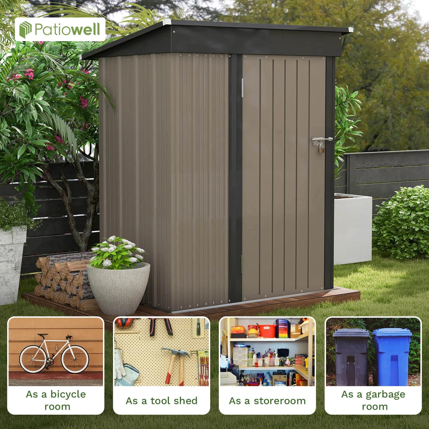 Victone Metal Storage Shed With Sloped Roof And Lockable Door