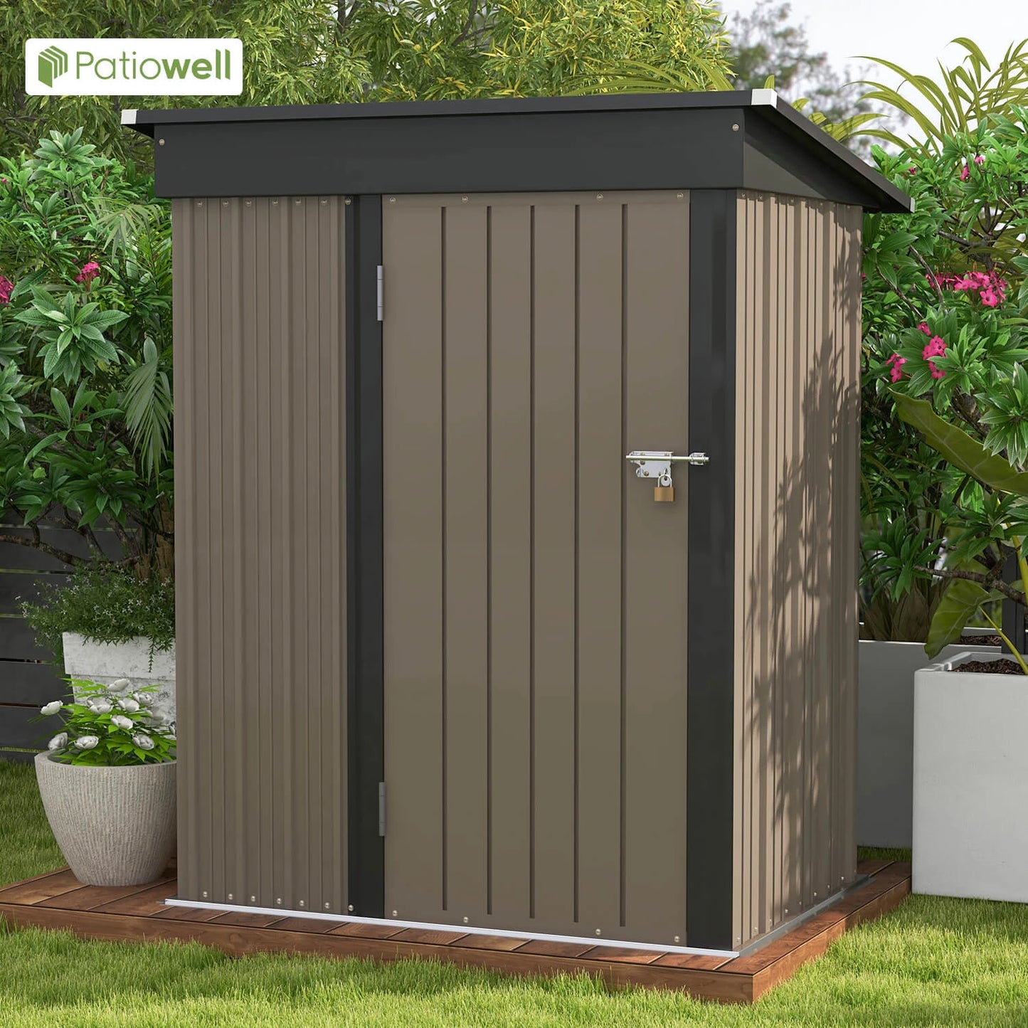 Victone Metal Storage Shed With Sloped Roof And Lockable Door