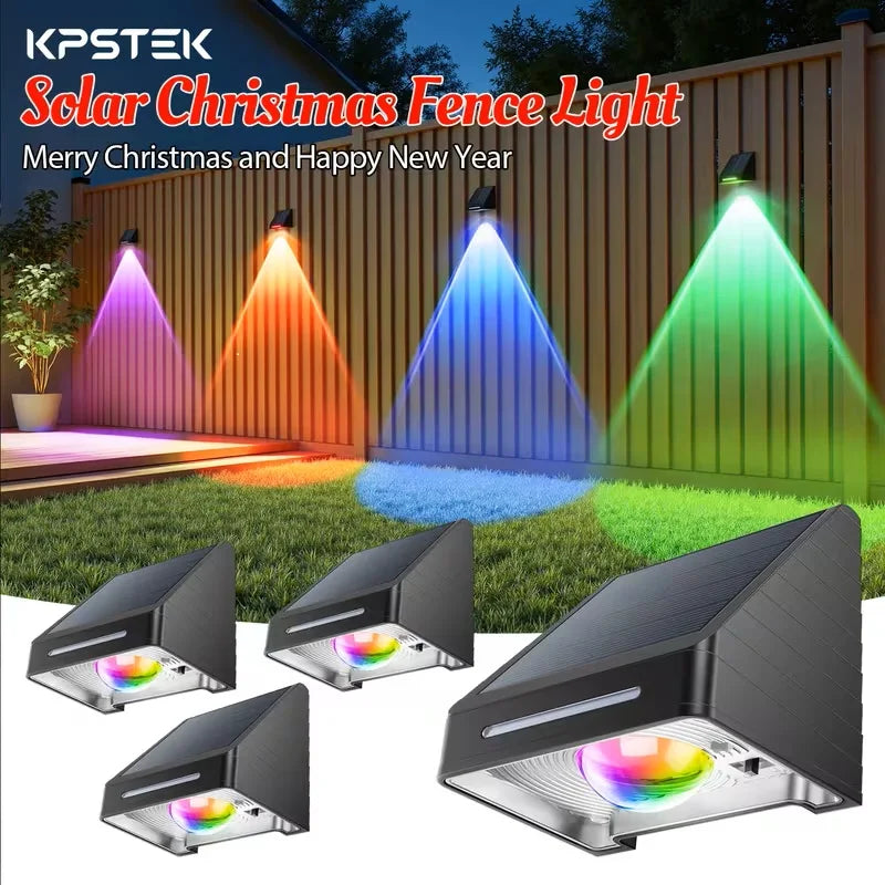 Solar Fence Lights Outdoor RGB LED With 10 Modes IP65