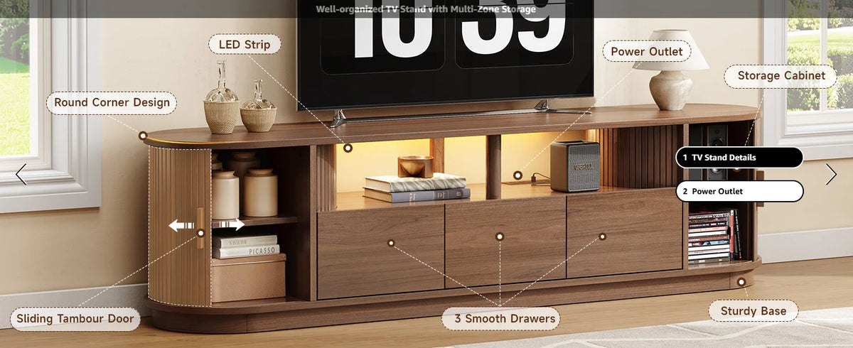 ONBRILL Modern TV Stand With Power Outlet And LED Lights