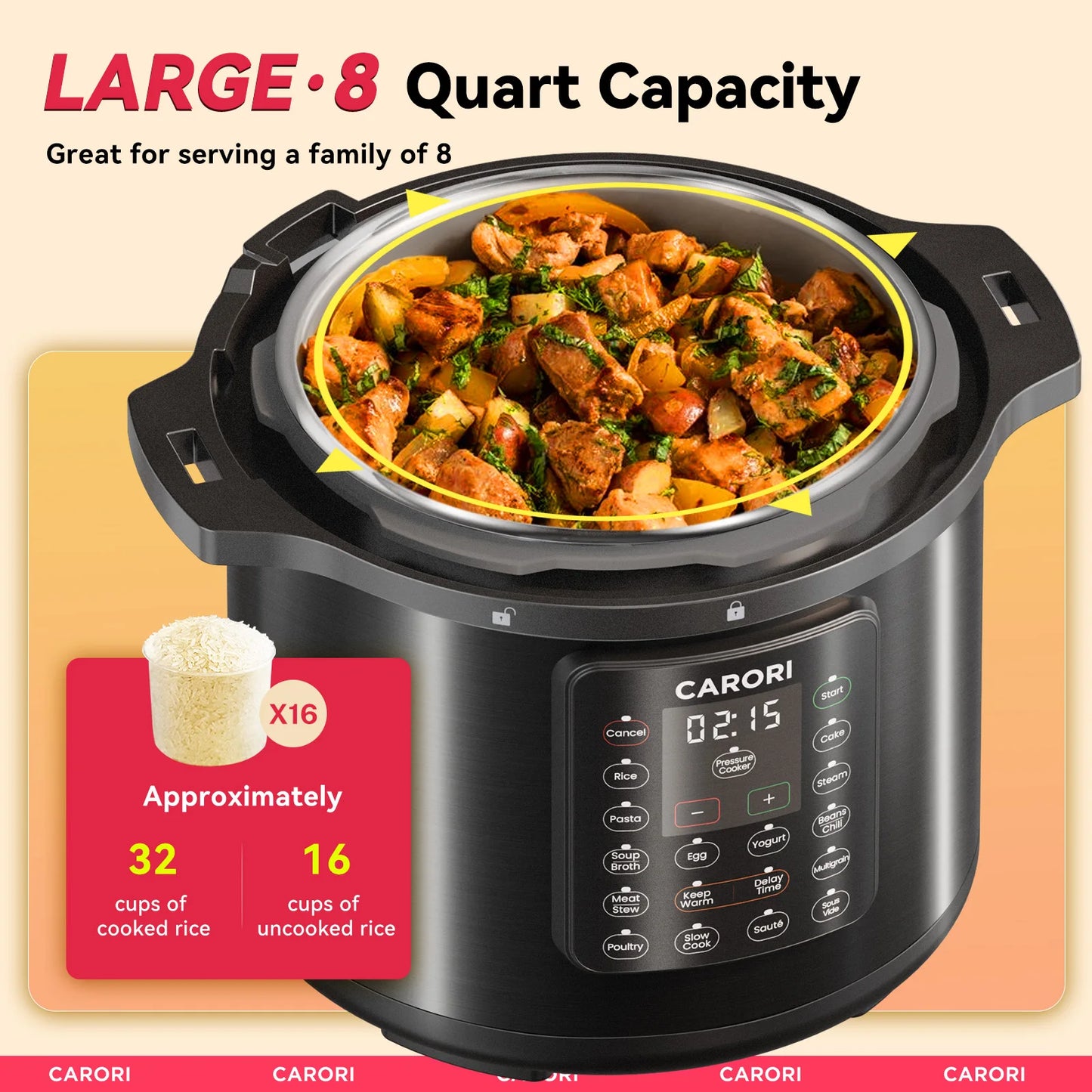 Carori 1200W 12-In-1 Electric Pressure Cooker Stainless Steel