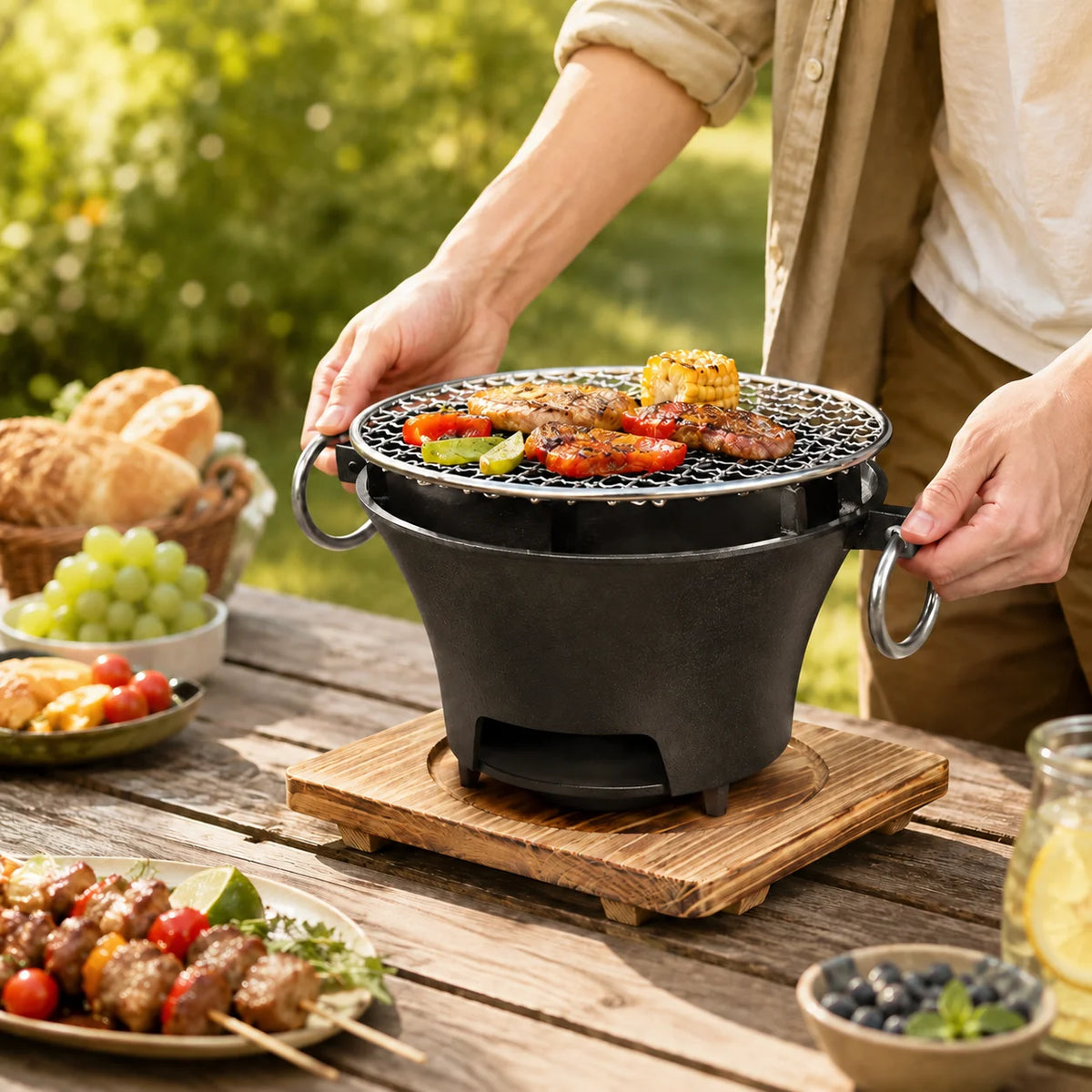 KL1 Portable Cast Iron Charcoal Grill For Outdoor Cooking