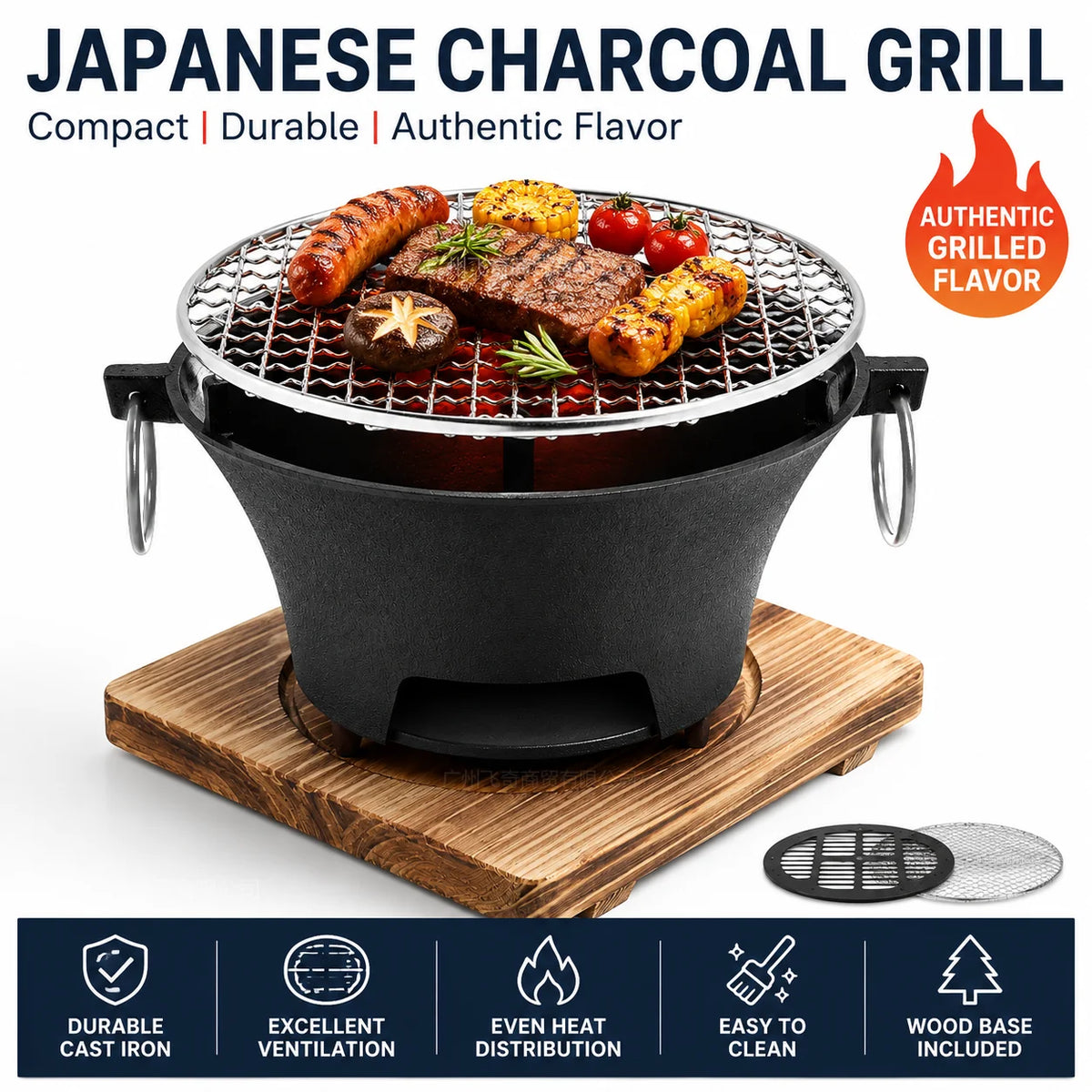 KL1 Portable Cast Iron Charcoal Grill For Outdoor Cooking
