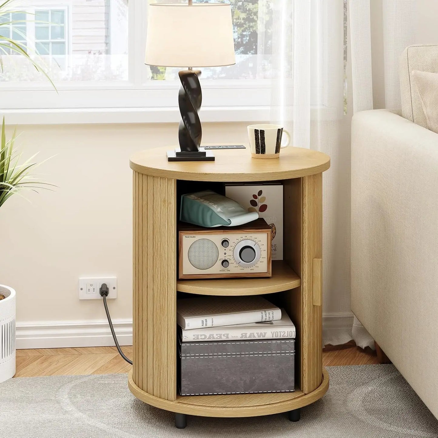ONBRILL Fluted Round End Table Set Of 2 Living Room