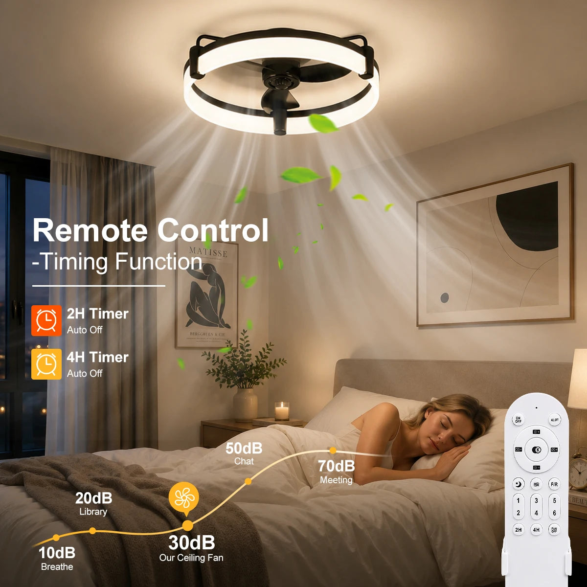 Aiopp Ultra Quiet Round Ceiling Fan Light With Dimmable LED