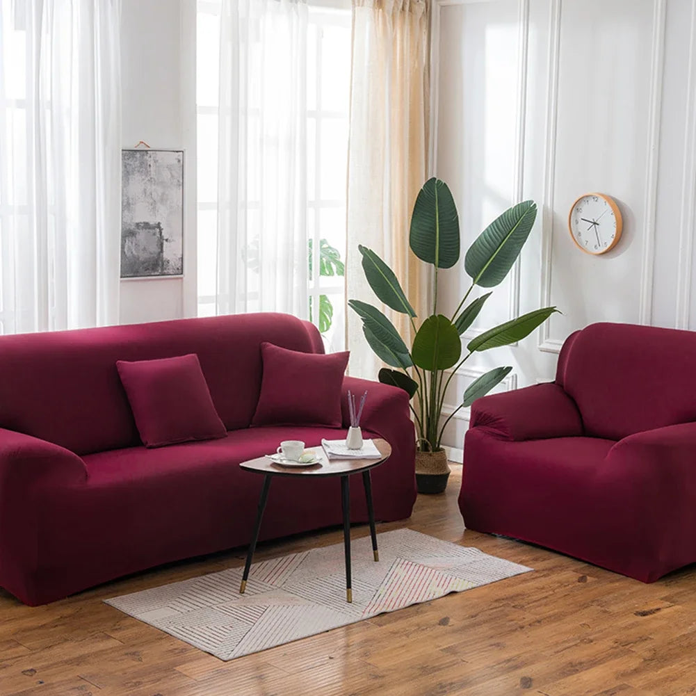 Soil Color Sofa Cover 1 2 3 4 Seater Slip Cover Sofa Couch Stretch Elastic Fabric Chair Loveseat Universal Furniture Protector