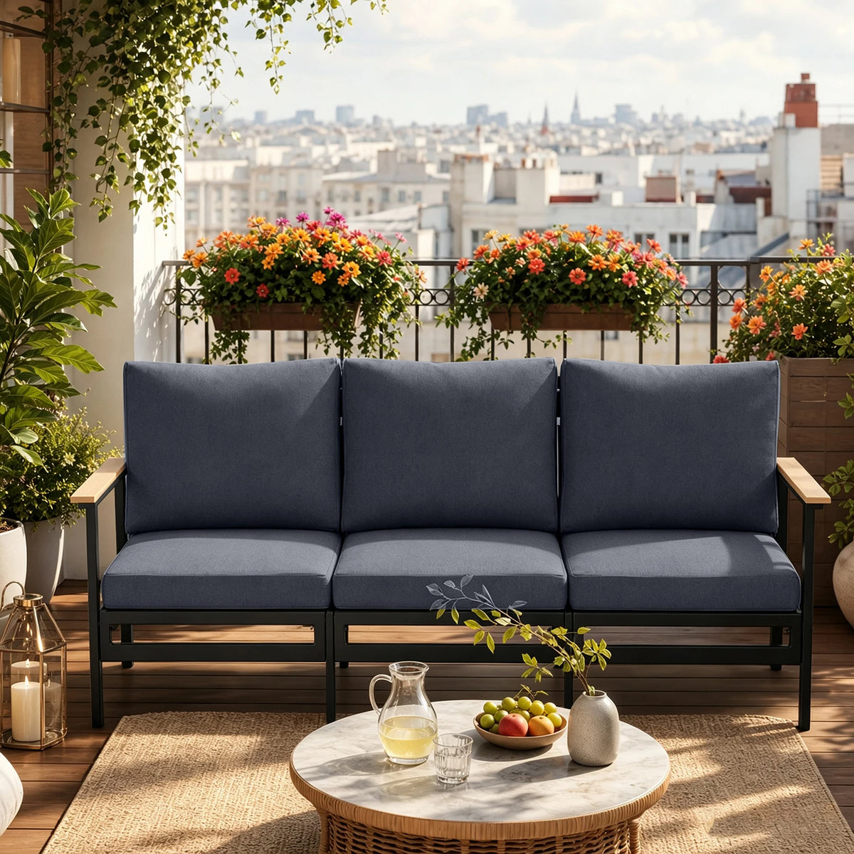 Avenvista Modern Metal Outdoor Patio Sofa With Armrests