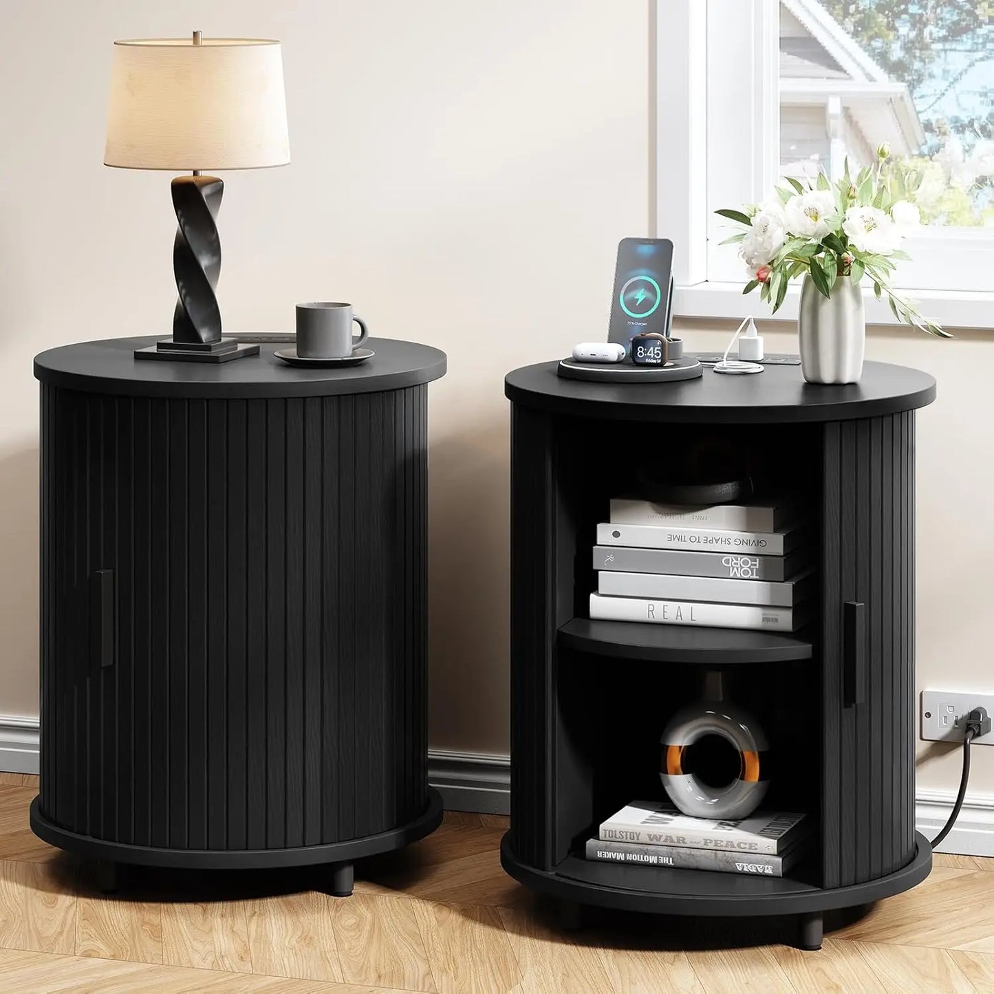 ONBRILL Fluted Round End Table Set Of 2 Living Room