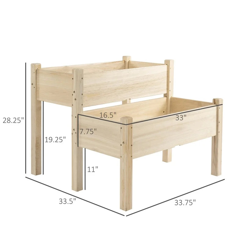 Two Tier Raised Wood Garden Bed for Vegetables and Herbs