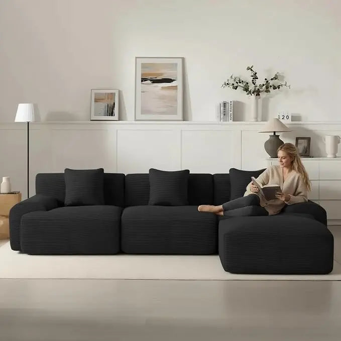 Modular Sectional Sofa With Ottoman, Deep Seat Living Room Furniture